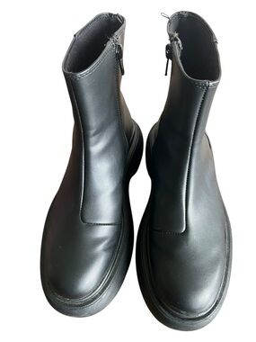 Black Platform Ankle Boots Minimalist Quiet‎ Luxury Zip Boots Chunky Lug